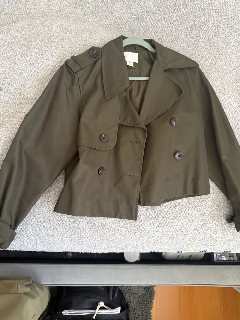 H&M Olive Trench Coat Double-Breasted
